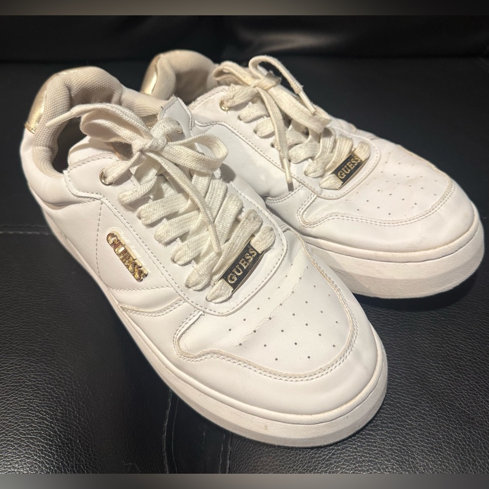 Guess White and Gold Thick Platform Shoes Size 8.5